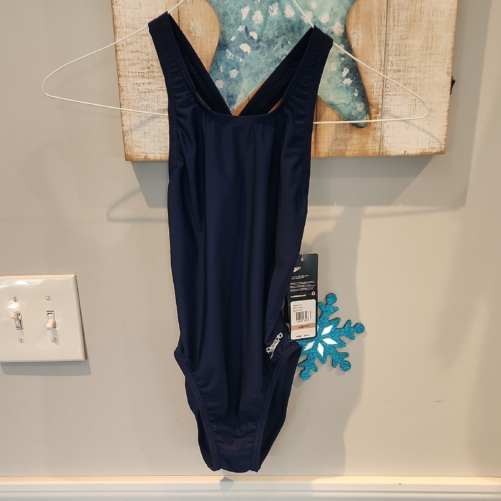 NWT Speedo Pro LT Girls Sz 12/28 YTH Navy One Piece Swimsuit